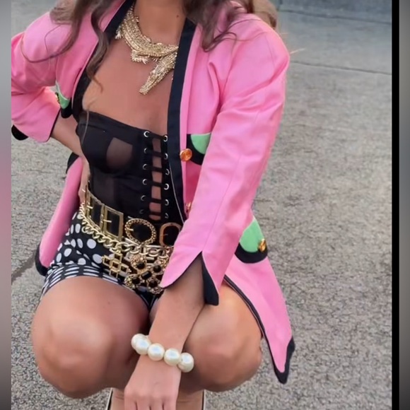 Escada by Margaretha Ley Pink Cotton Blazer Jacket Gold Buttons Size 42 Vintage - Picture 3 of 14